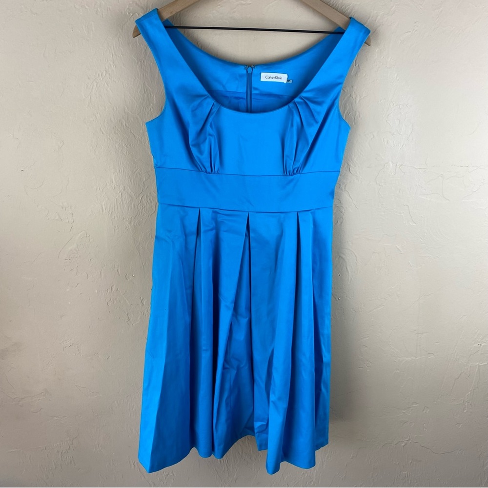 Calvin Klein fit and flare dress blue size 8P petite sleeveless
